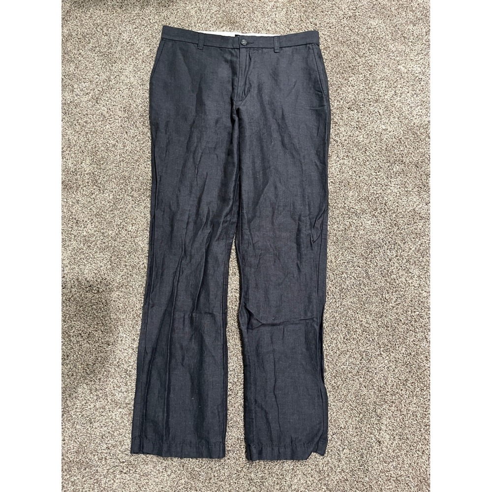 Banana Republic Gavin Linen Cotton Blend Pants 33x32 Charcoal Grey Straight Leg